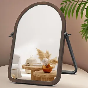 Vintage Table Desk Mirror-Brown Wood Framed Standing Mirror 360 Degree Adjustable Swivel for Tabletop, Countertop, Bedroom,Bathroom,Living Room 11.8'' x 7.8'', Arched