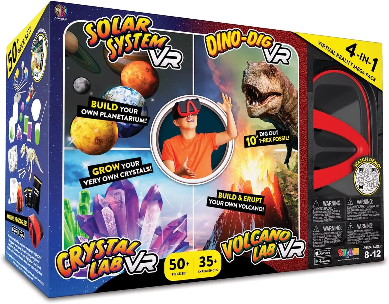 Virtual Reality 4 in 1 Deluxe VR Lab - Illustrated Interactive VR Book and STEM Learning Activity Set (Solar System, Dino-Dig, Crystal and Volcano) - for Ages 8 and Up