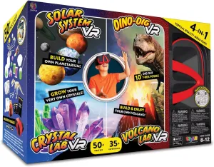 Virtual Reality 4 in 1 Deluxe VR Lab - Illustrated Interactive VR Book and STEM Learning Activity Set (Solar System, Dino-Dig, Crystal and Volcano) - for Ages 8 and Up