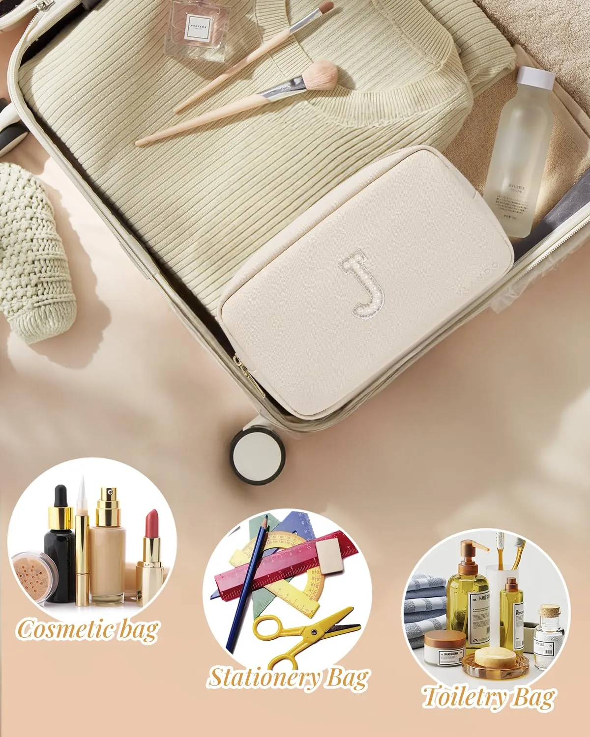 Vlando Birthday Gifts for Women Makeup Organzier Bag 20th 30th 40th 50th 60th Birthday Gifts for Women Initial Makeup Pouch Gift Ideas for Mom Sister Teachers J