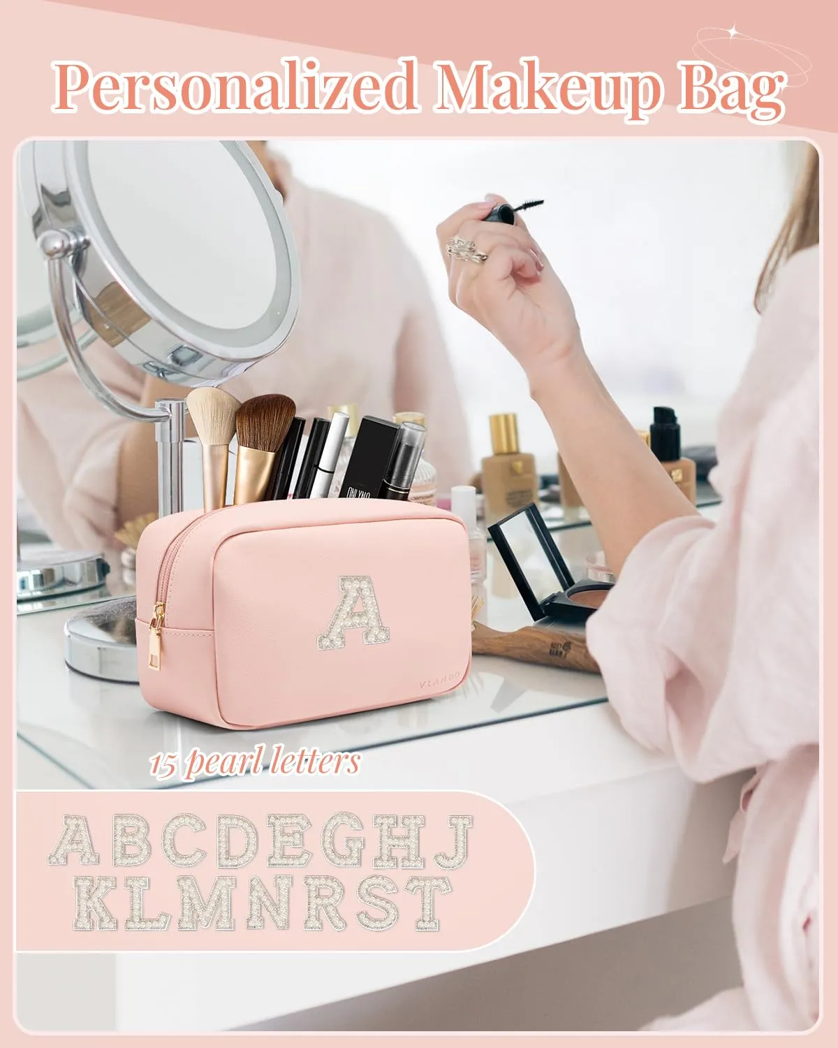 Vlando Bridesmaid Proposal Gifts Travel Makeup Bag Organzier Personalized Gifts for Women, Teen Girl Gifts Trendy Stuff, Teenage Girl Gifts, Initial Cosmetic Bag Letter S
