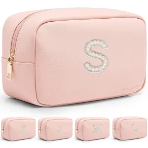 Vlando Bridesmaid Proposal Gifts Travel Makeup Bag Organzier Personalized Gifts for Women, Teen Girl Gifts Trendy Stuff, Teenage Girl Gifts, Initial Cosmetic Bag Letter S