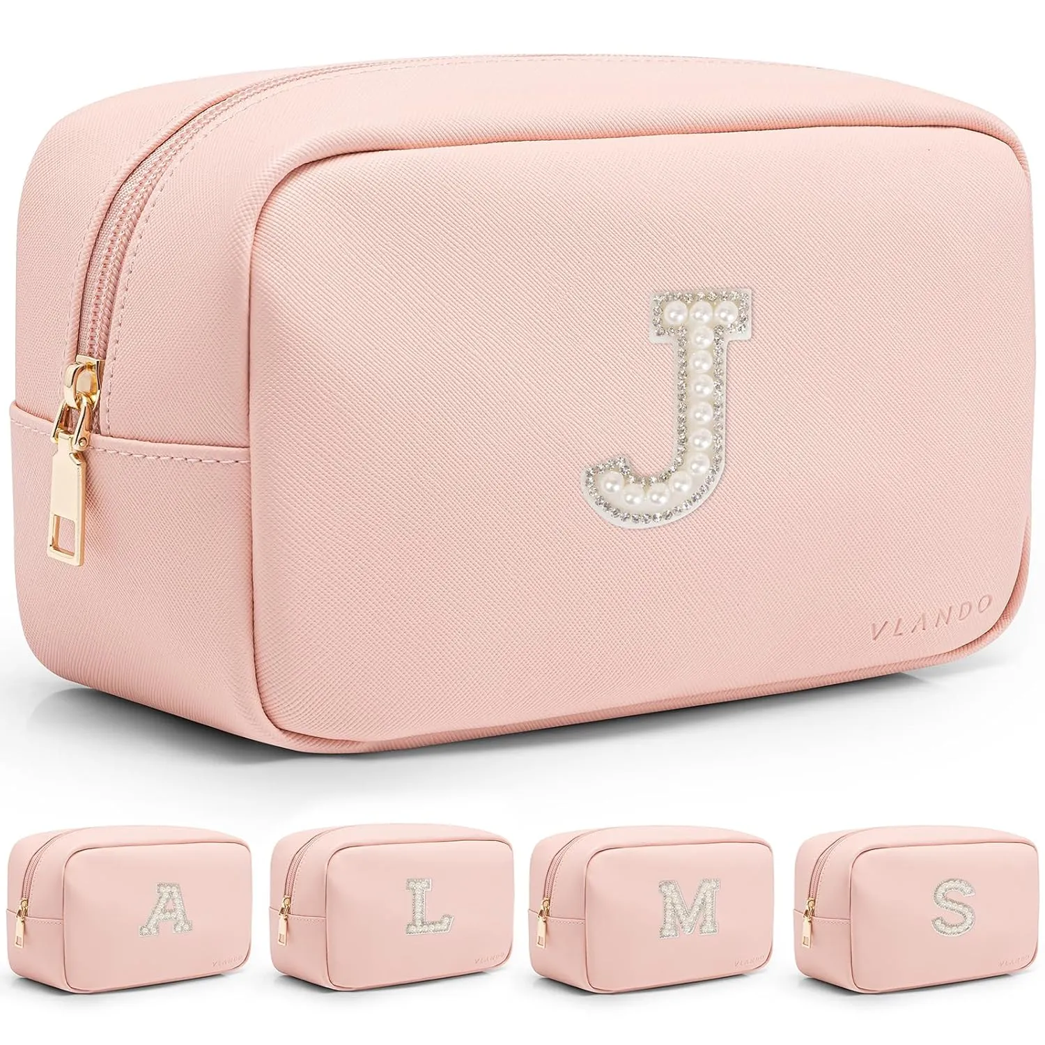 Vlando Gifts for Girls Initial Makeup Bag Personalized Makeup Bag witt Pearl Cute Travel Toiletry Bag Preppy Makeup Pouch Birthday Gift for Teen Girls Women Daughter J