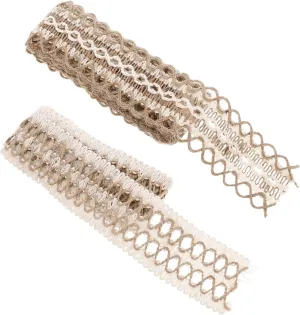 VOSAREA 2 Piece Burlap Lace Trim Ribbons Rustic Woven Ribbons for DIY Crafts Home Decor Projects