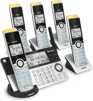 VTech Super Long Range 5 Handset DECT 6.0 Cordless Phone for Home with Answering Machine, 2300 ft Range, Call Blocking, Bluetooth, Headset Jack, Power Backup, Intercom, Expandable to 12 HS