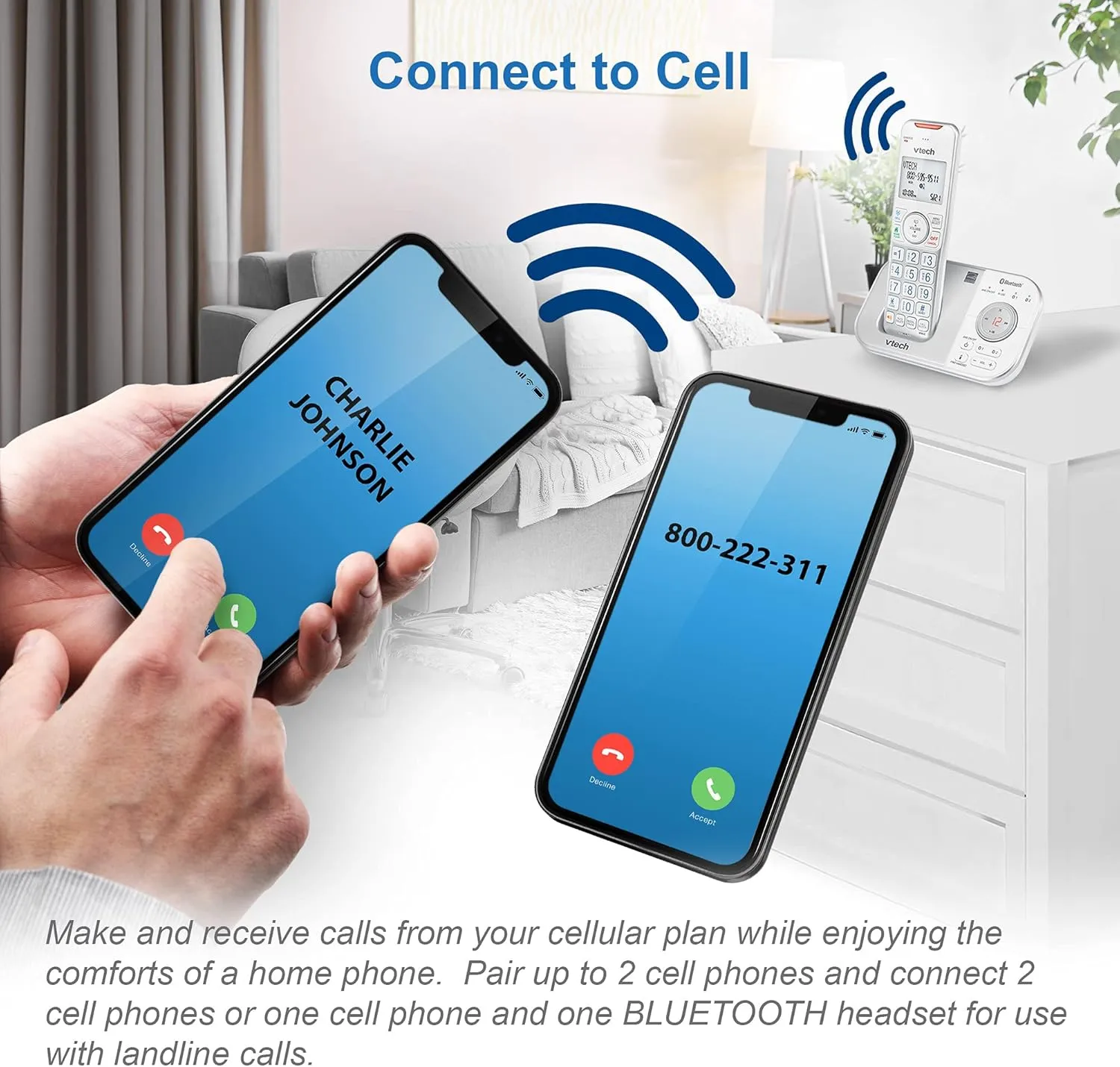 VTech VS112-17 Cordless Phone for Home with Answering Machine, Call Blocking, Caller ID, Intercom and Connect to Cell