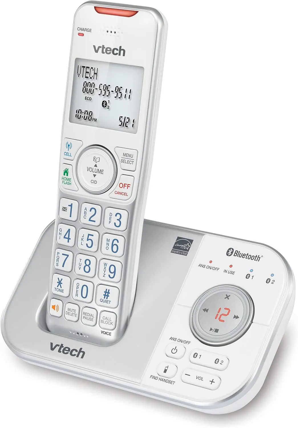 VTech VS112-17 Cordless Phone for Home with Answering Machine, Call Blocking, Caller ID, Intercom and Connect to Cell