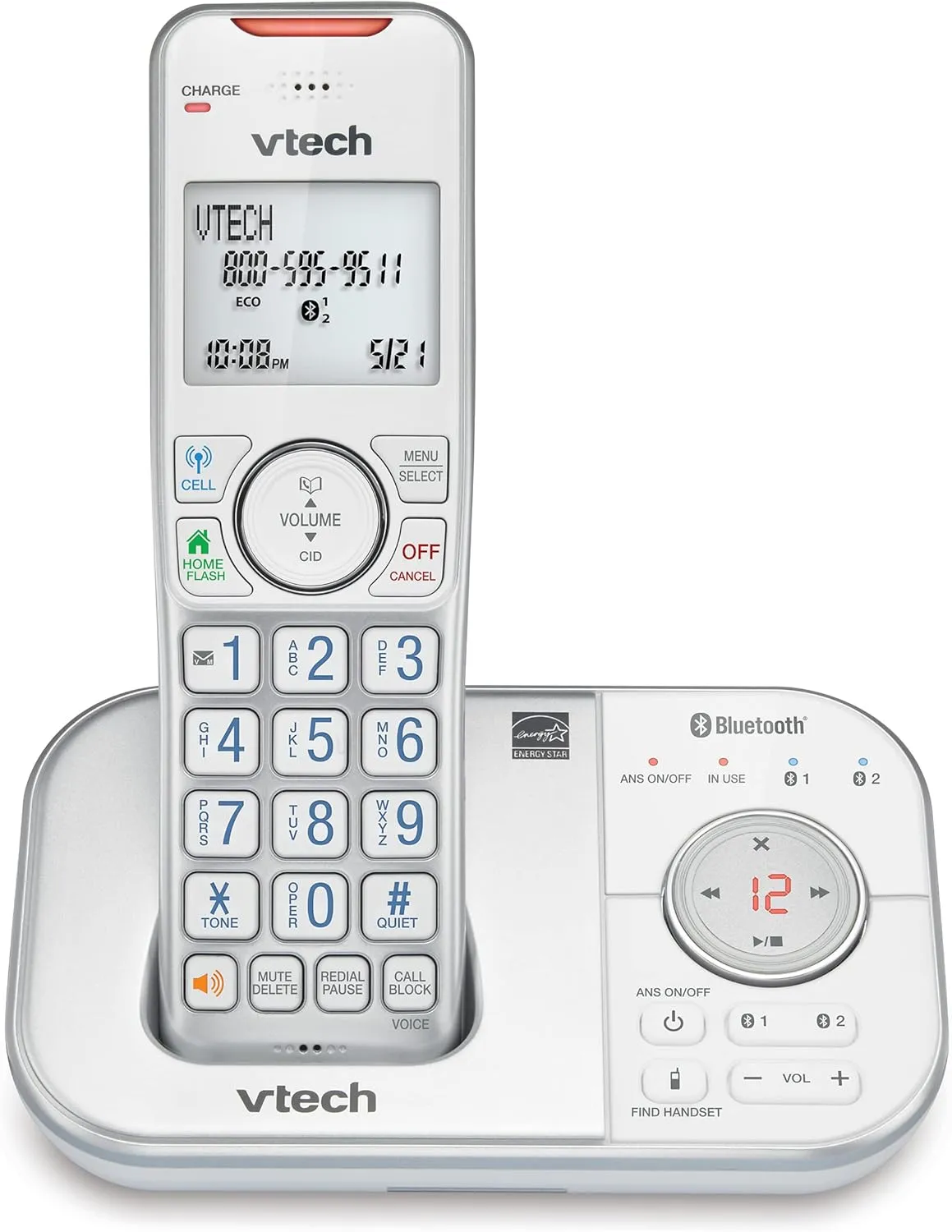 VTech VS112-17 Cordless Phone for Home with Answering Machine, Call Blocking, Caller ID, Intercom and Connect to Cell