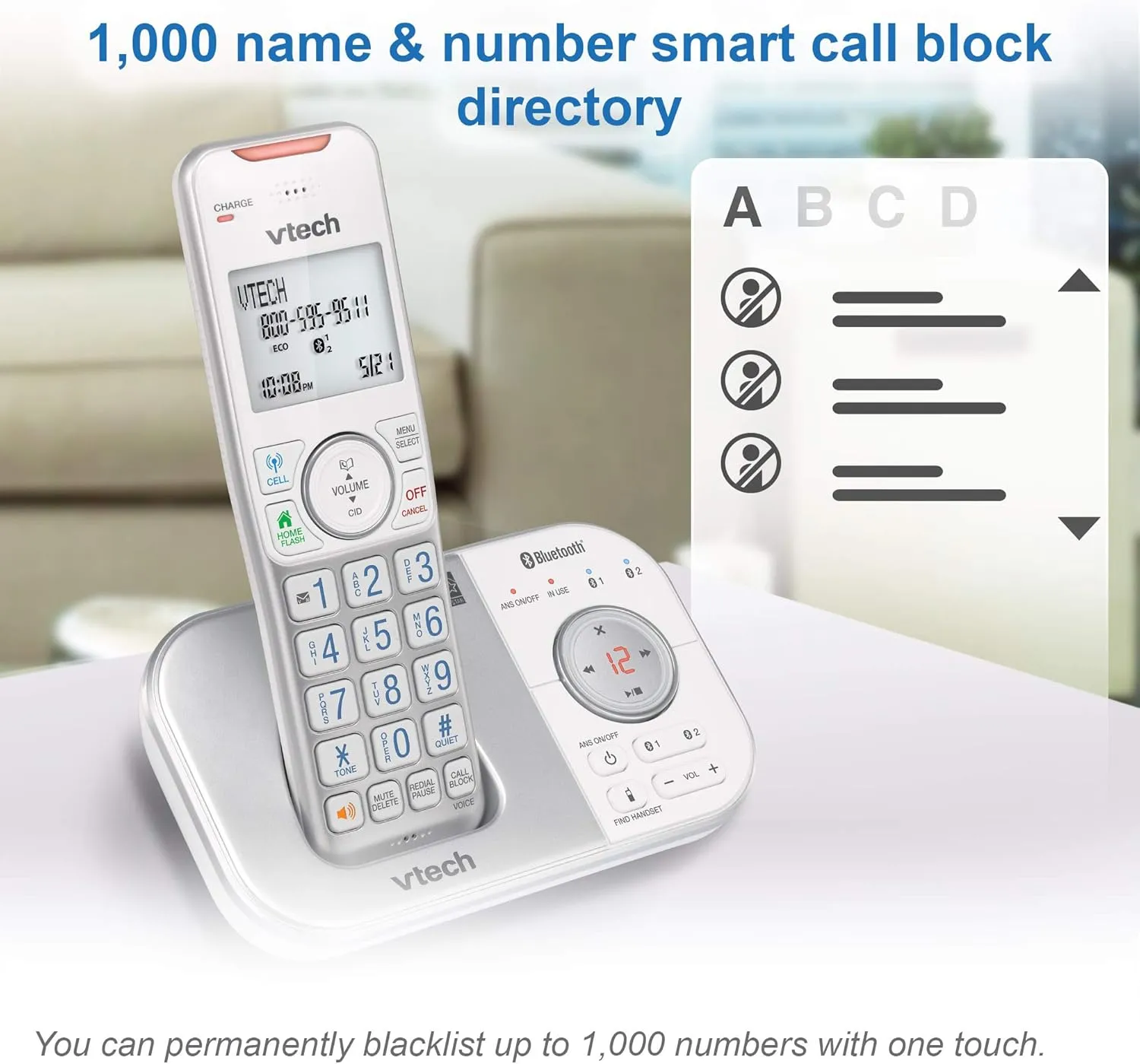 VTech VS112-17 Cordless Phone for Home with Answering Machine, Call Blocking, Caller ID, Intercom and Connect to Cell