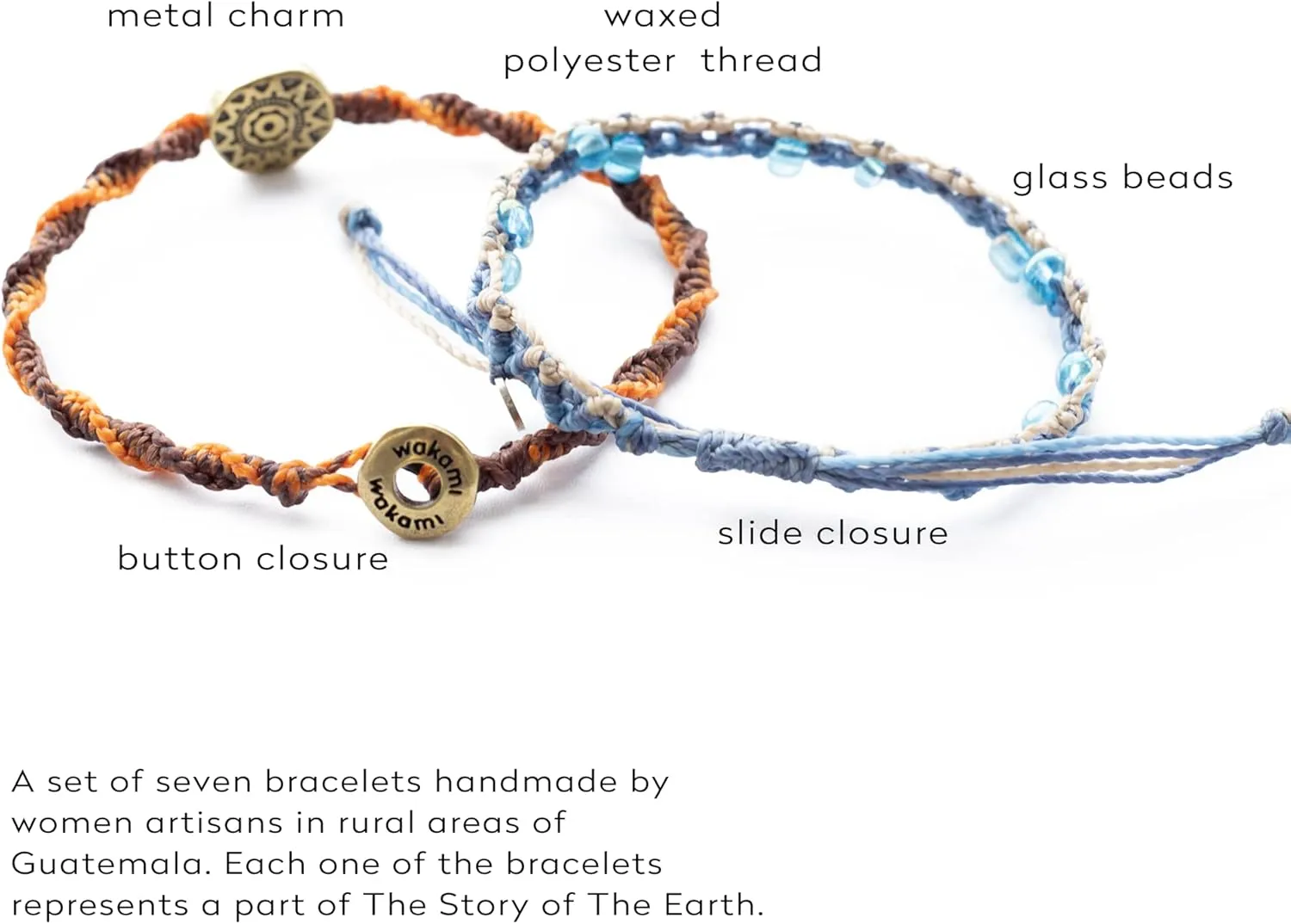 Wakami Earth Charm Bracelet | Women's Jewelry | bracelets for women & men | Trendy Beaded Bracelet Stack | Waterproof | Fair Trade | Braided
