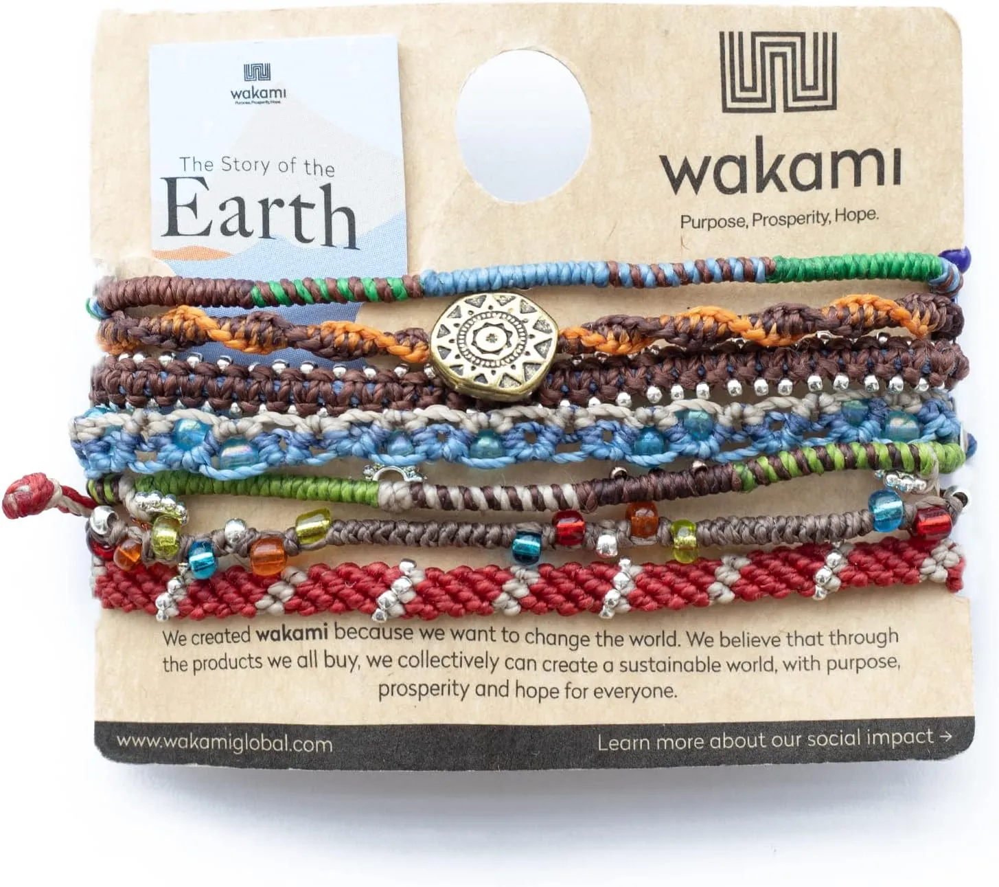 Wakami Earth Charm Bracelet | Women's Jewelry | bracelets for women & men | Trendy Beaded Bracelet Stack | Waterproof | Fair Trade | Braided