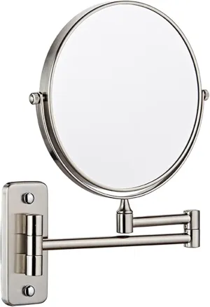 Wall Mirror for Bathroom, Wall Mounted Makeup Mirror, 8Inch Double Sided Shaving Mirror with Magnifaction, 360 Swivel Extendable Arm Bathroom Vanity Mirrors(Nickel,5X)