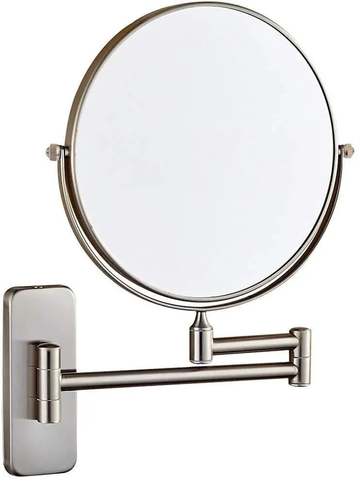 Wall Mounted Makeup Mirror, 6" Double-Sided Magnifying Vanity Mirror with 3X Magnification, Adjustable Extendable Swivel, Brass Frame(7X)