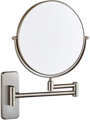 Wall Mounted Makeup Mirror, 6" Double-Sided Magnifying Vanity Mirror with 3X Magnification, Adjustable Extendable Swivel, Brass Frame(7X)