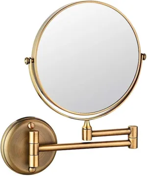 Wall Mounted Makeup Mirror, 8-inch, 3X Magnification, Extending Folding Bathroom Mirror, Golden Brass