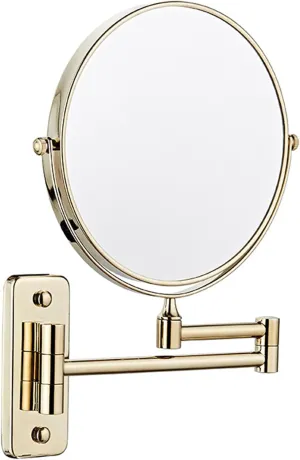 Wall Mounted Makeup Mirror, 8Inch Double Sided Shaving Mirror with Magnifaction, 360 Swivel Extendable Arm Bathroom Vanity Mirrors,Gold,3X (Color : Gold, Size : 10X)