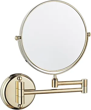 Wall Mounted Makeup Mirror, 8Inch Round Double Sided Magnifying Shaving Mirror, Bathroom 360 Swivel Extendable Vanity Mirrors,Nickel,10X (Color : Gold, Size : 5X)