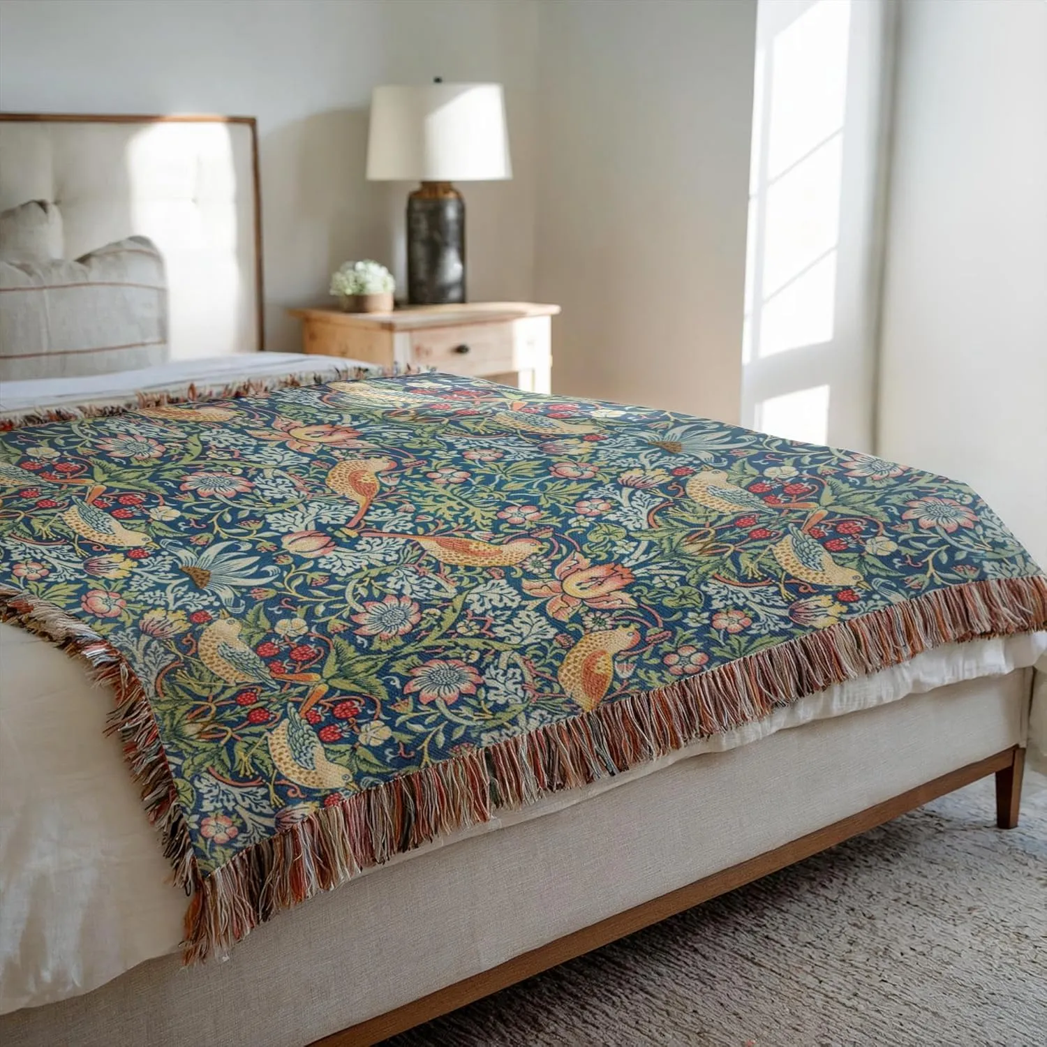 Waterstone Creations William Morris Strawberry Thief Decorative Throw Blanket (Medium 50"x60")