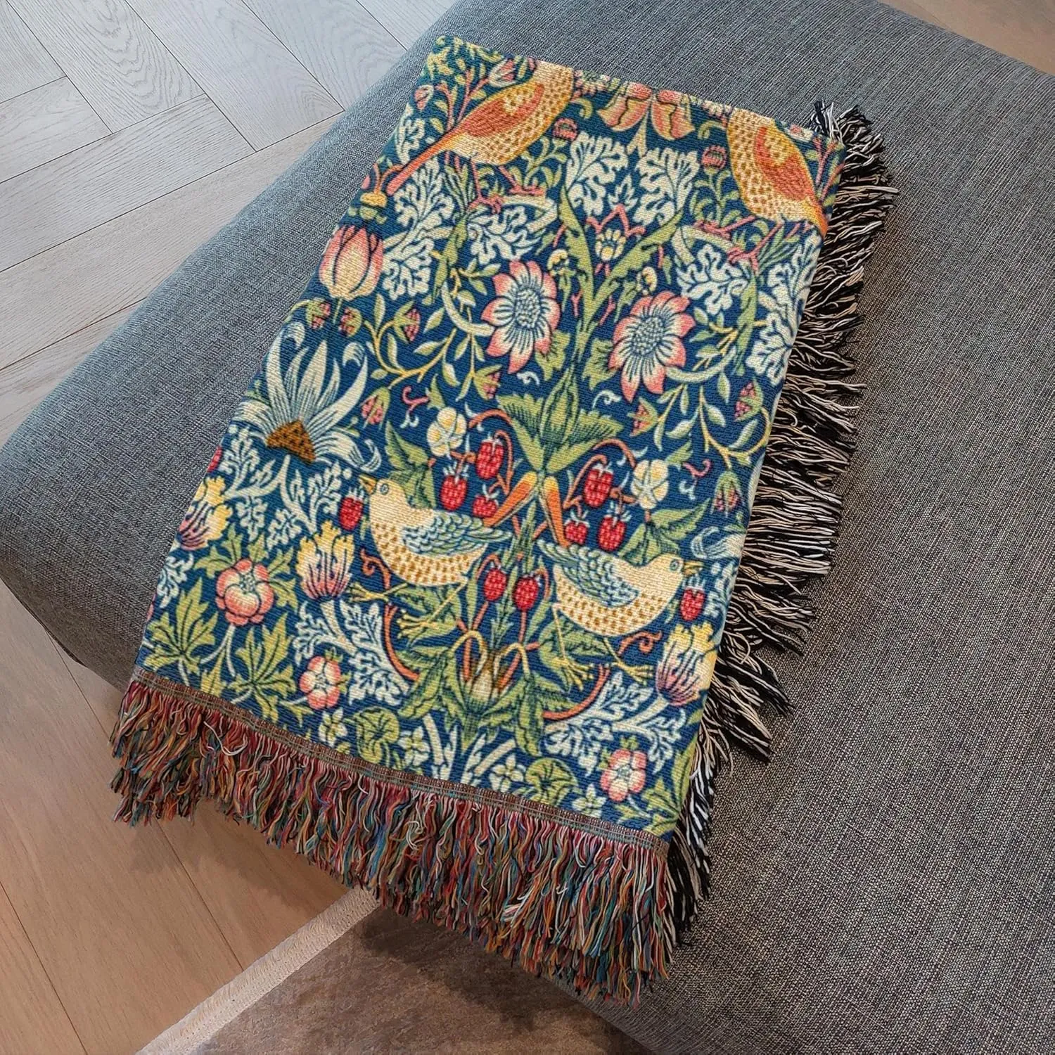Waterstone Creations William Morris Strawberry Thief Decorative Throw Blanket (Medium 50"x60")