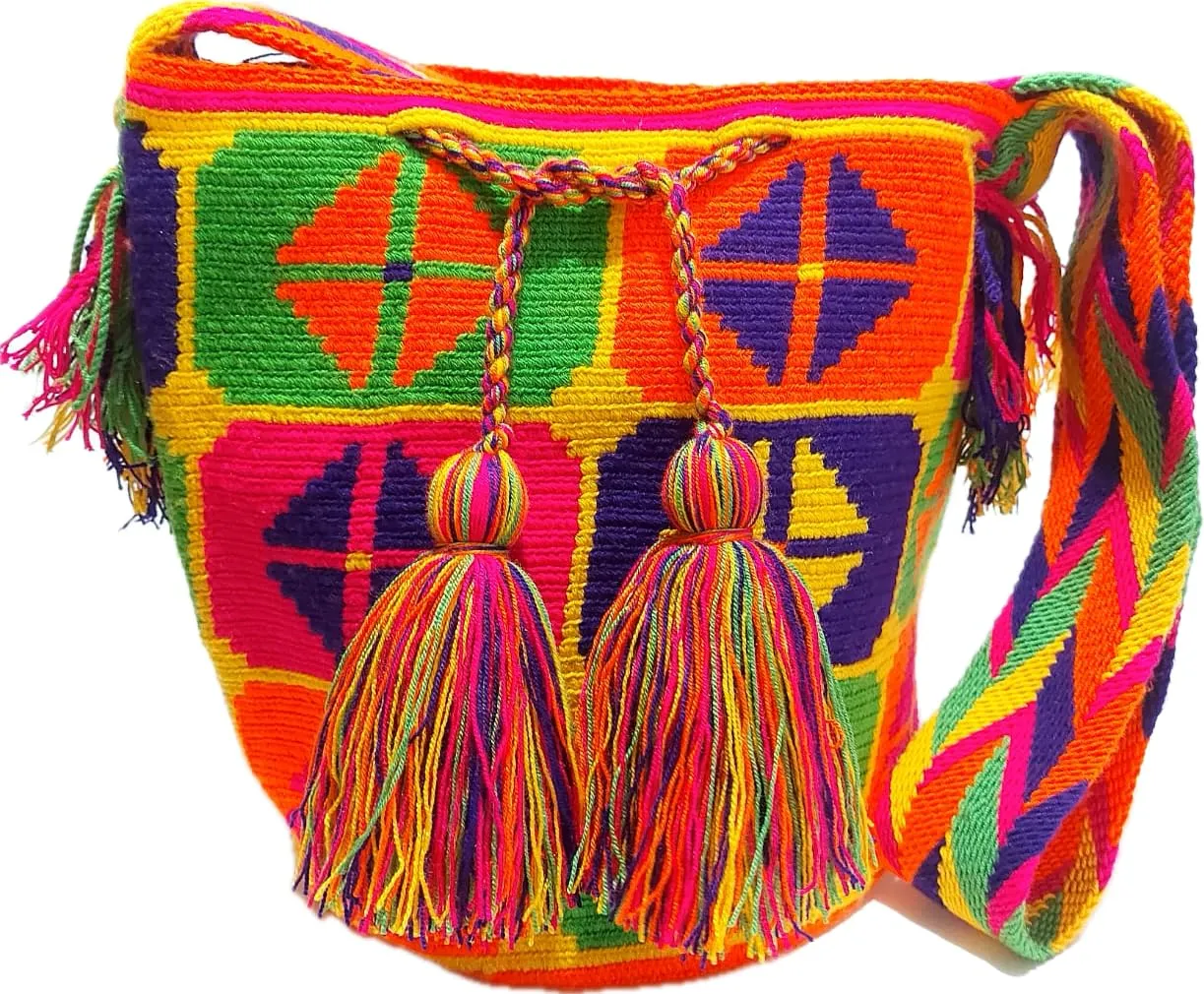 Wayuu Crochet Tote Bag, Woven Mochila, Colombian Tribal Bag, Beach Bag