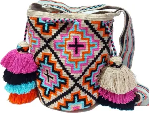 Wayuu Crochet Tote Bag, Woven Mochila, Colombian Tribal Bag, Beach Bag