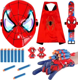 Web Shooters Game for Kids - Kids Capes and LED Mask Set - Hero Glowing Mask - Reproducing Movie Scenes, Cosplay Costume for Boys and Girls 3-12 Halloween Christmas Gifts