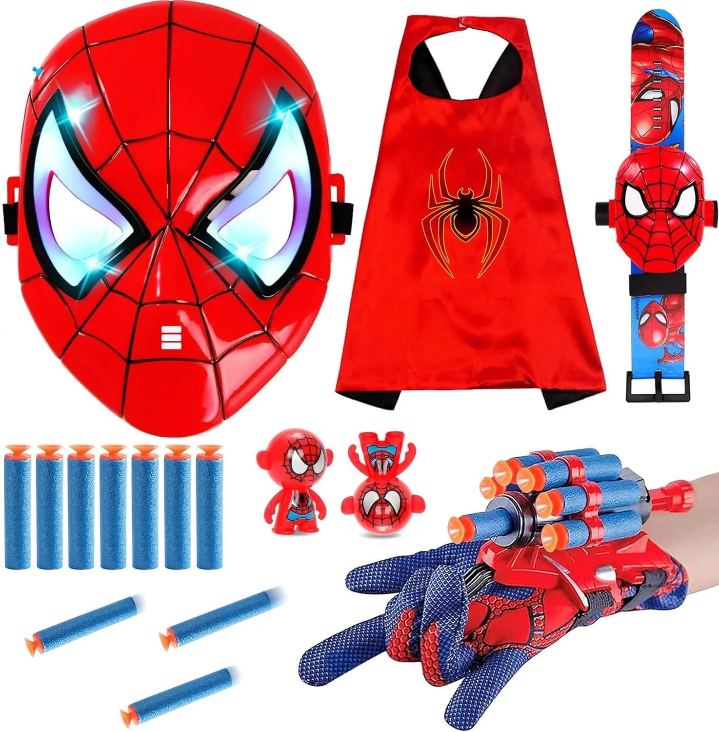 Web Shooters Game for Kids - Kids Capes and LED Mask Set - Hero Glowing Mask - Reproducing Movie Scenes, Cosplay Costume for Boys and Girls 3-12 Halloween Christmas Gifts