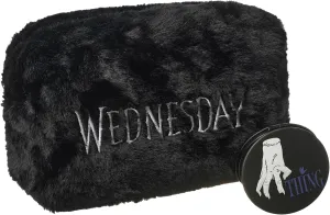 Wednesday Make Up Bag & Mirror | Addams Cosmetic Zip Up Container with Portable Accessories | Ladies Makeup Travel Pouch for Women & Teens | Netflix Series Merchandise Apparel Gift, Black, One Size