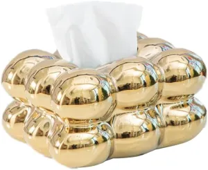 WEIDILIDU Ceramic Tissue Box Gold Minimalist Design for Home Décor, Fireplace, Bedroom, Kitchen, Living Room, Centerpieces, Office Desk (W722 Gold)