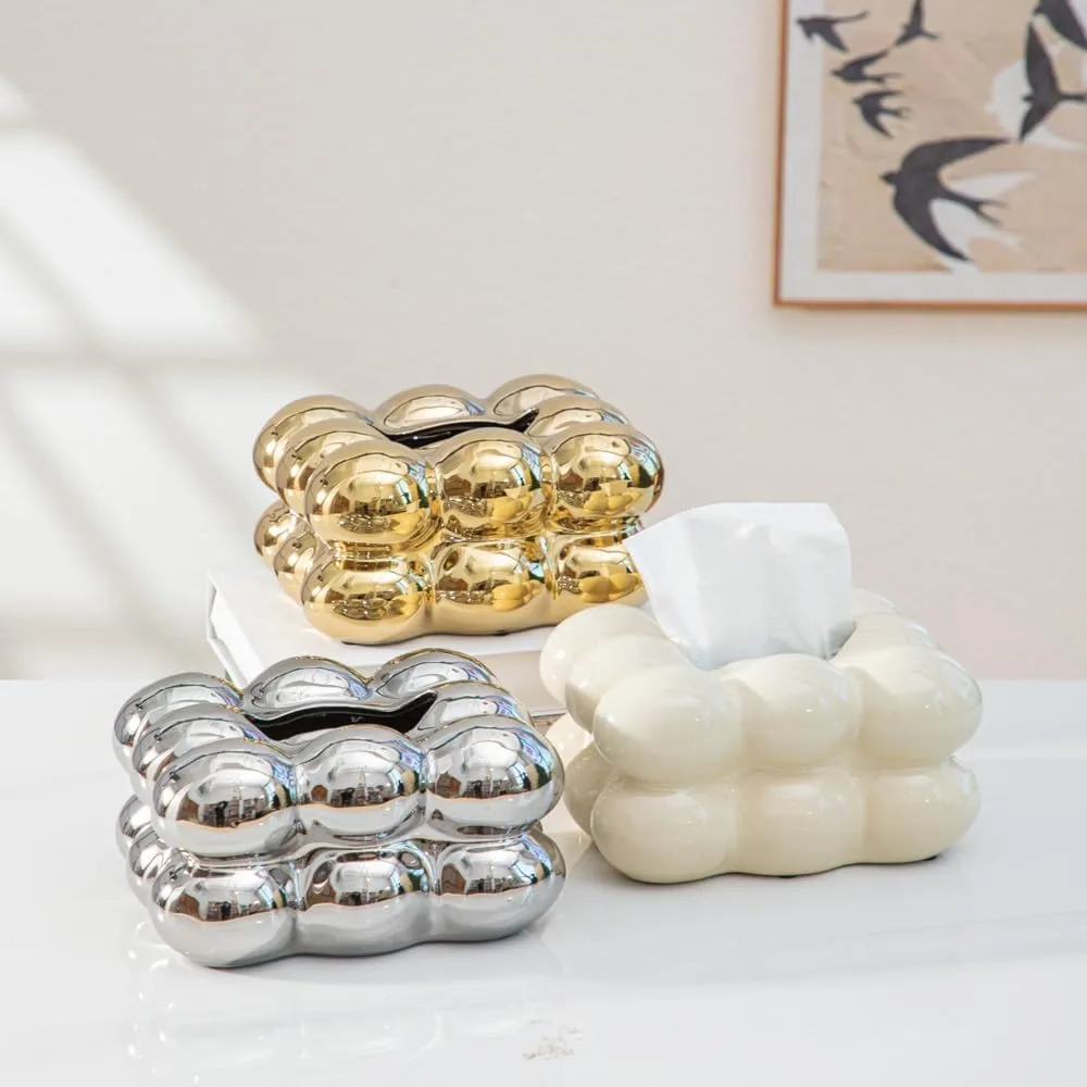 WEIDILIDU Ceramic Tissue Box Gold Minimalist Design for Home Décor, Fireplace, Bedroom, Kitchen, Living Room, Centerpieces, Office Desk (W722 Gold)