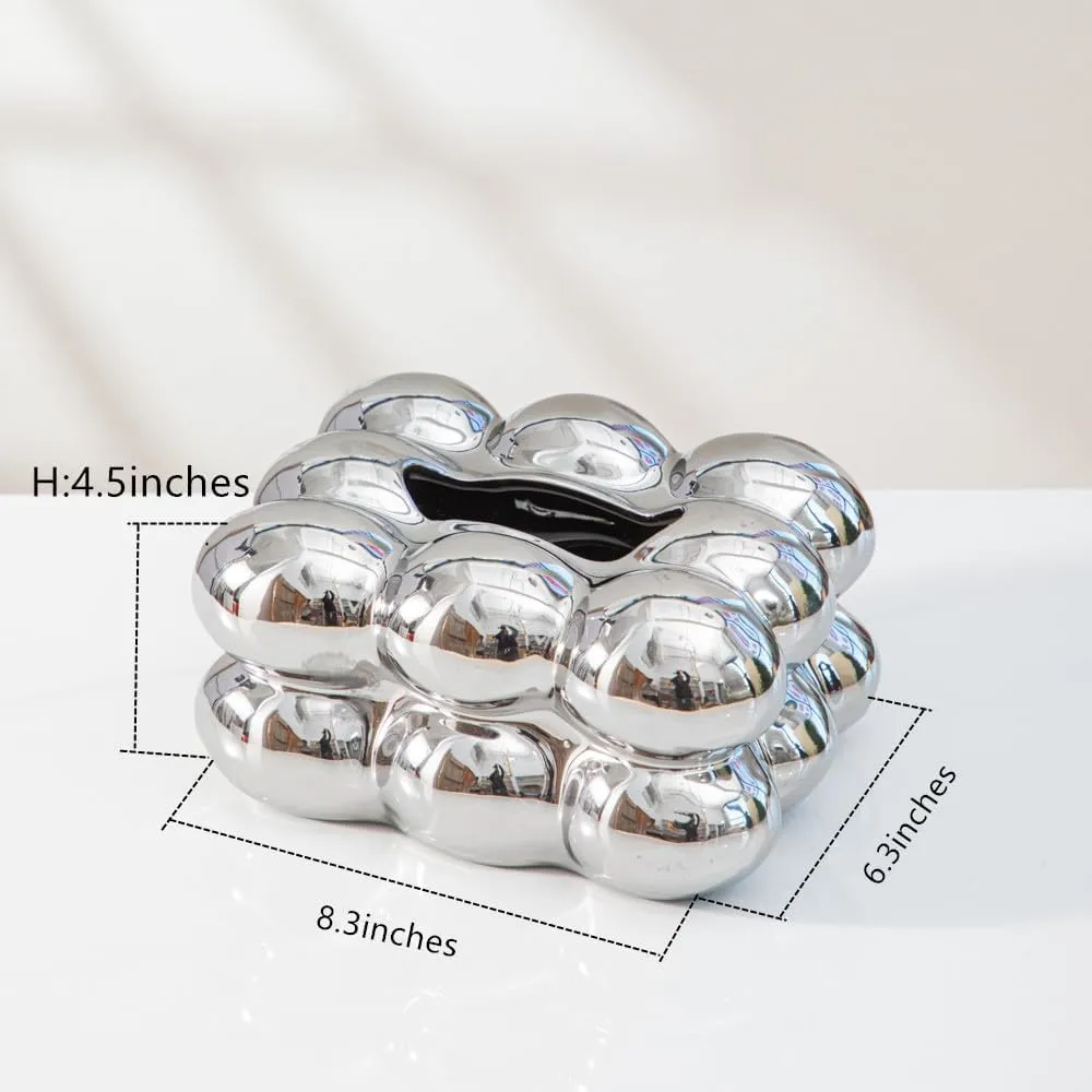 WEIDILIDU Ceramic Tissue Box Silver Minimalist Design for Home Décor, Fireplace, Bedroom, Kitchen, Living Room, Centerpieces, Office Desk (W717 Silver)