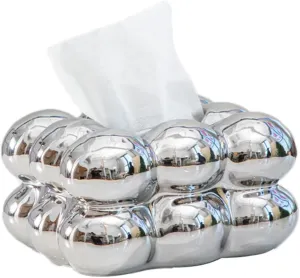 WEIDILIDU Ceramic Tissue Box Silver Minimalist Design for Home Décor, Fireplace, Bedroom, Kitchen, Living Room, Centerpieces, Office Desk (W717 Silver)