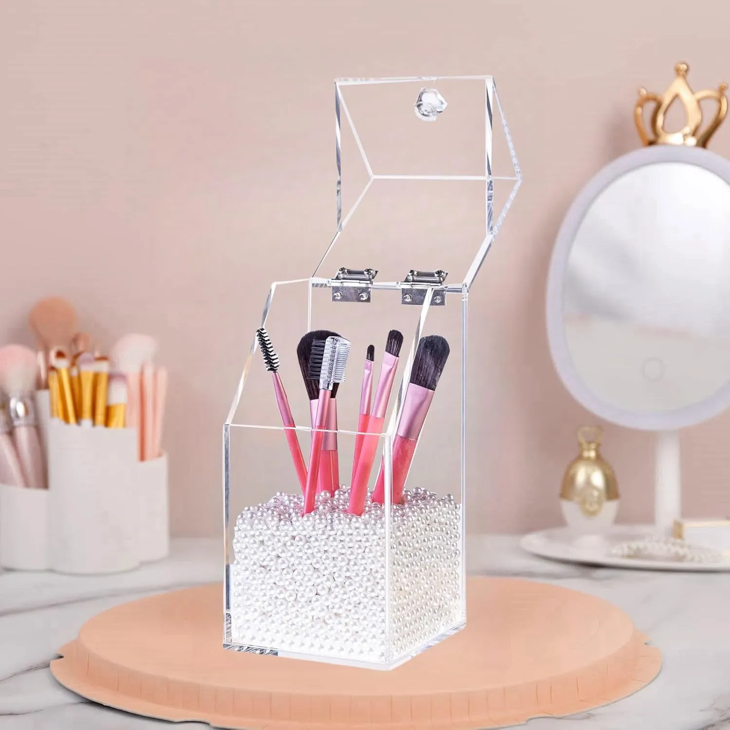 White Pearl Beads for Makeup Brush Holder and Vase Fillers(No Hole,4mm,2 Pints)