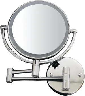 Whitehaus Wall-Mounted LED Magnifying Mirror – 8” Dual-Sided Mirror with 7X Zoom, Extendable Arm, Touch-Activated Light, Polished Chrome