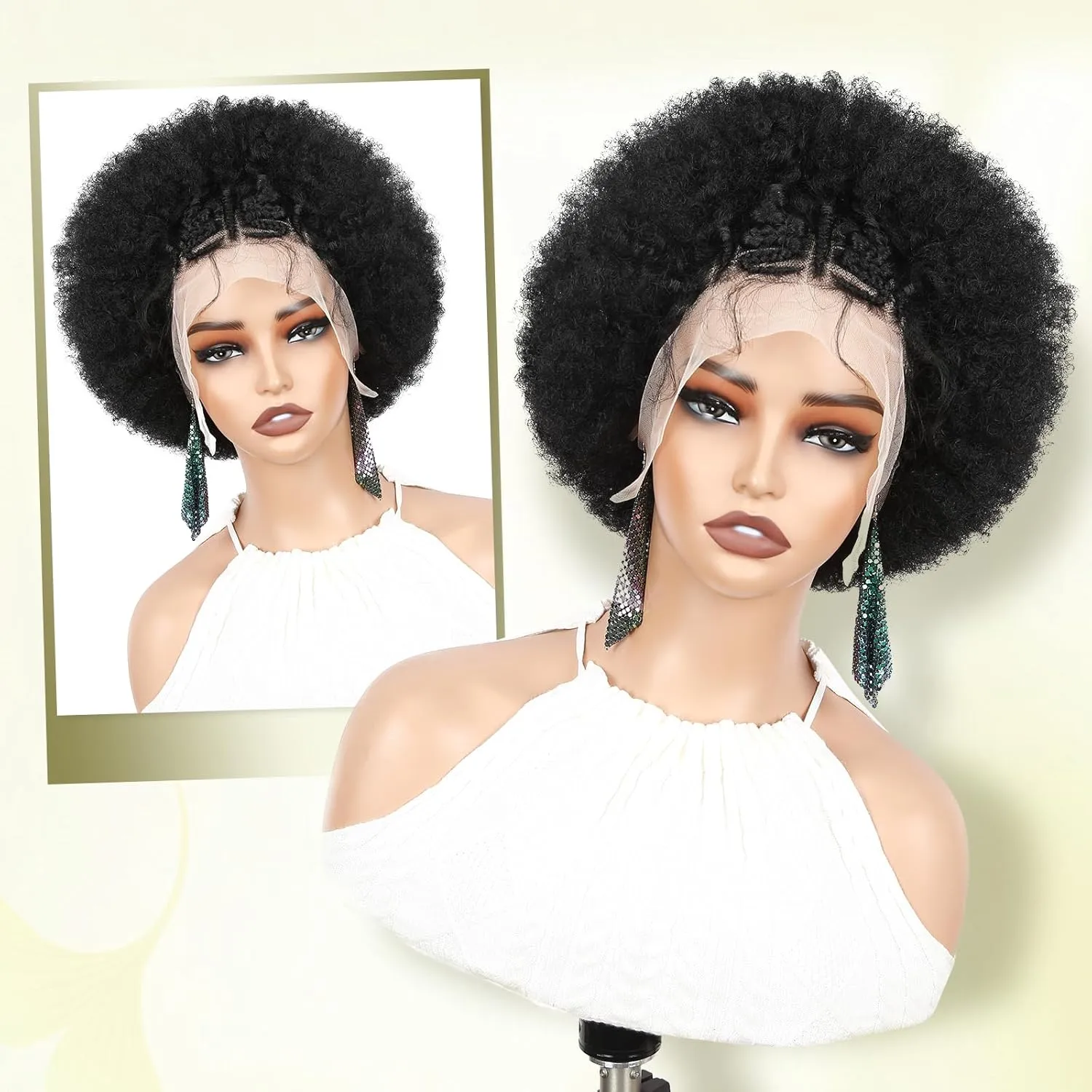 WIGER 13x4 Lace Frontal Kinky Curly Wig With Baby Hair Braided Wigs for Black Women Afro Lace Front Hair Wigs Pre Plucked Glueless Synthetic 4C Full Lace Wigs for African American