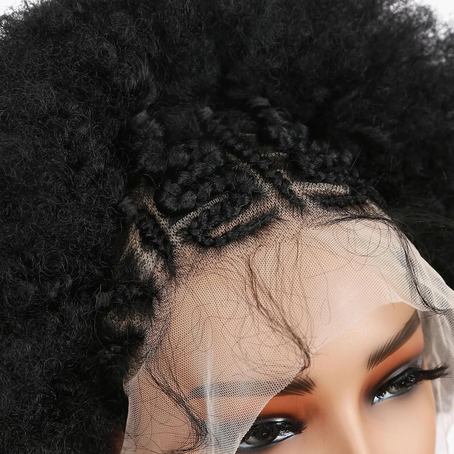 WIGER 13x4 Lace Frontal Kinky Curly Wig With Baby Hair Braided Wigs for Black Women Afro Lace Front Hair Wigs Pre Plucked Glueless Synthetic 4C Full Lace Wigs for African American