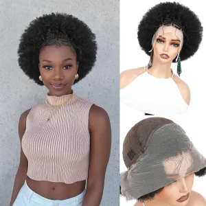 WIGER 13x4 Lace Frontal Kinky Curly Wig With Baby Hair Braided Wigs for Black Women Afro Lace Front Hair Wigs Pre Plucked Glueless Synthetic 4C Full Lace Wigs for African American