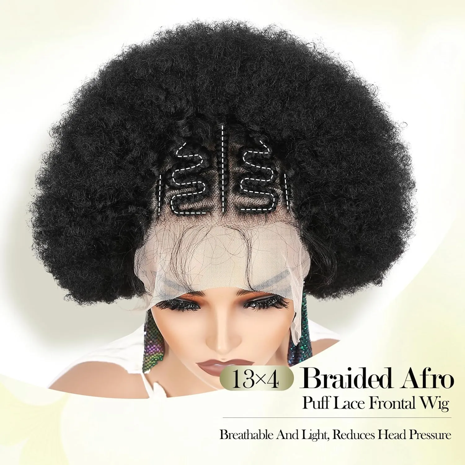 WIGER 13x4 Lace Frontal Kinky Curly Wig With Baby Hair Braided Wigs for Black Women Afro Lace Front Hair Wigs Pre Plucked Glueless Synthetic 4C Full Lace Wigs for African American