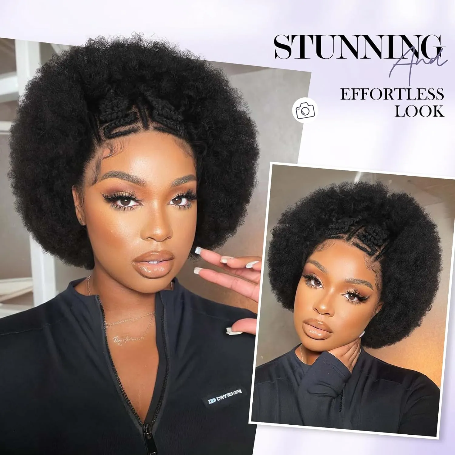WIGER 13x4 Lace Frontal Kinky Curly Wig With Baby Hair Braided Wigs for Black Women Afro Lace Front Hair Wigs Pre Plucked Glueless Synthetic 4C Full Lace Wigs for African American