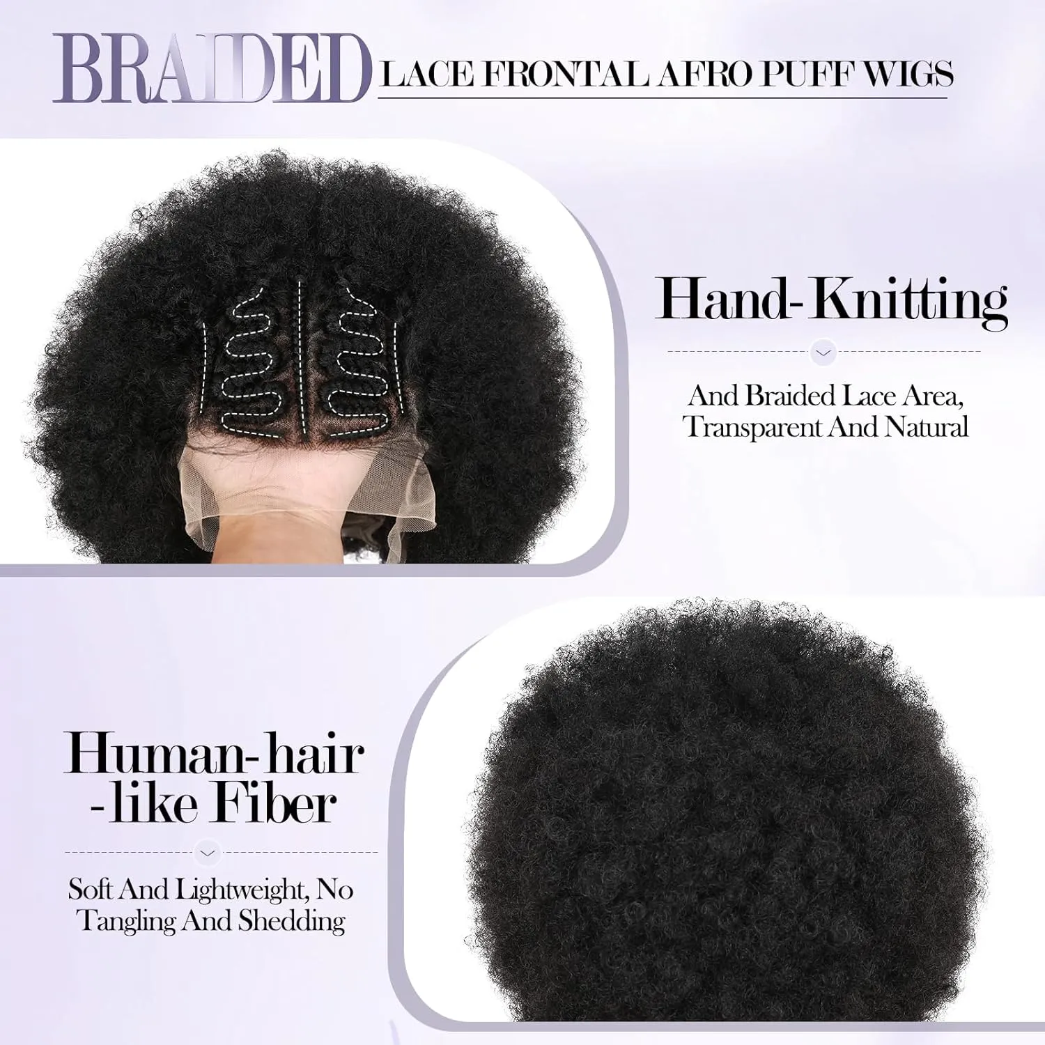 WIGER 13x4 Lace Frontal Kinky Curly Wig With Baby Hair Braided Wigs for Black Women Afro Lace Front Hair Wigs Pre Plucked Glueless Synthetic 4C Full Lace Wigs for African American