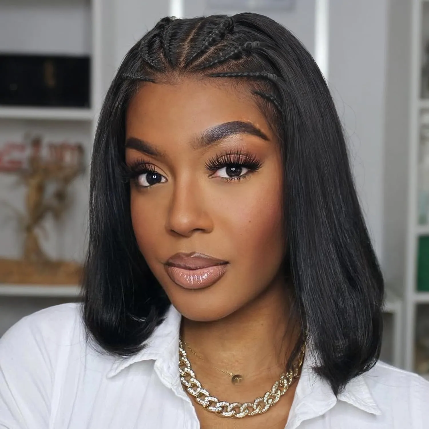 WIGER 13x4 Straight Bob Lace Frontal Wigs Cornrow Braided Wigs for Black Women Glueless Braided Lace Front Wigs 12 Inch Synthetic Short Cornrows Wigs
