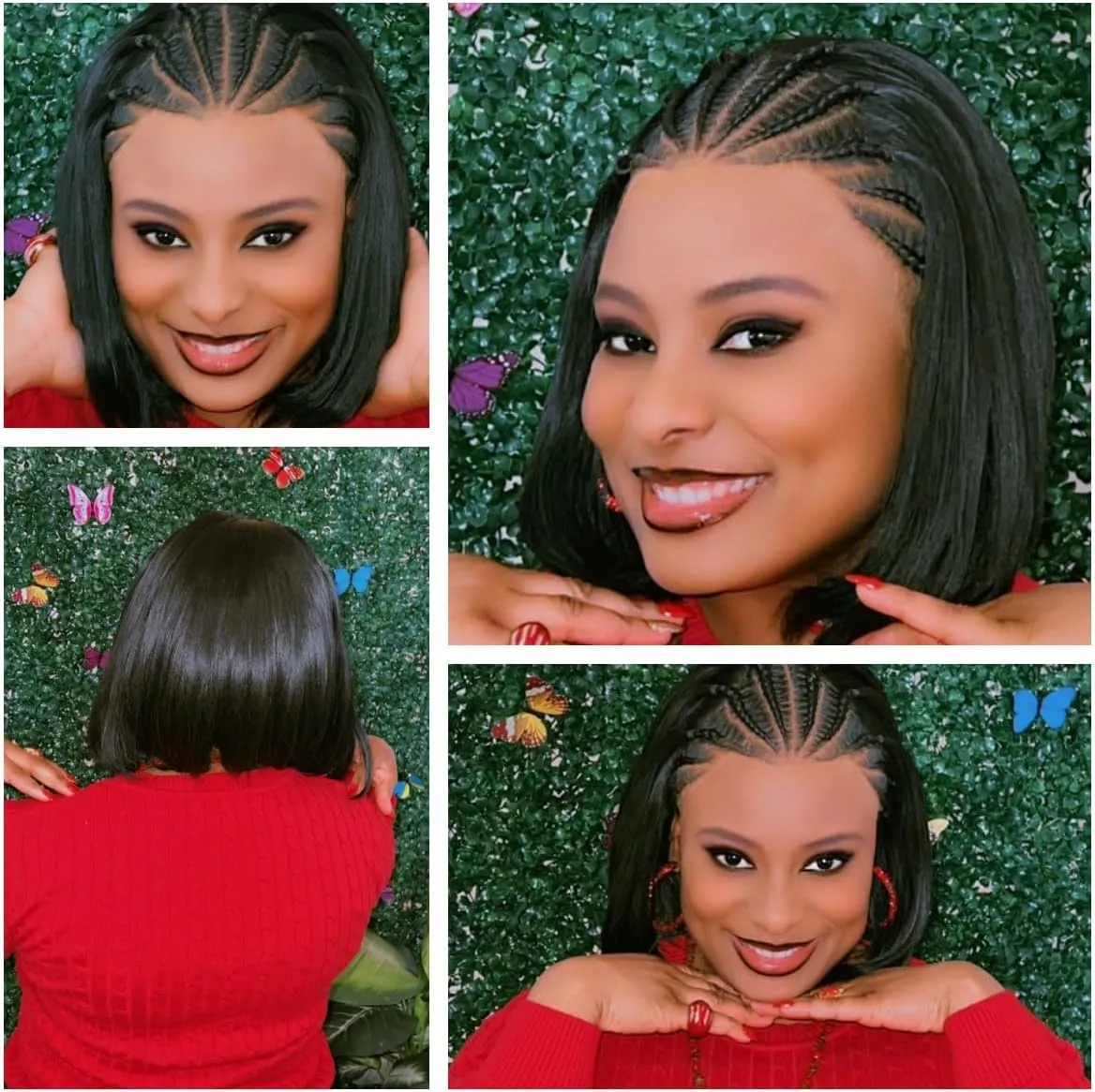 WIGER 13x4 Straight Bob Lace Frontal Wigs Cornrow Braided Wigs for Black Women Glueless Braided Lace Front Wigs 12 Inch Synthetic Short Cornrows Wigs