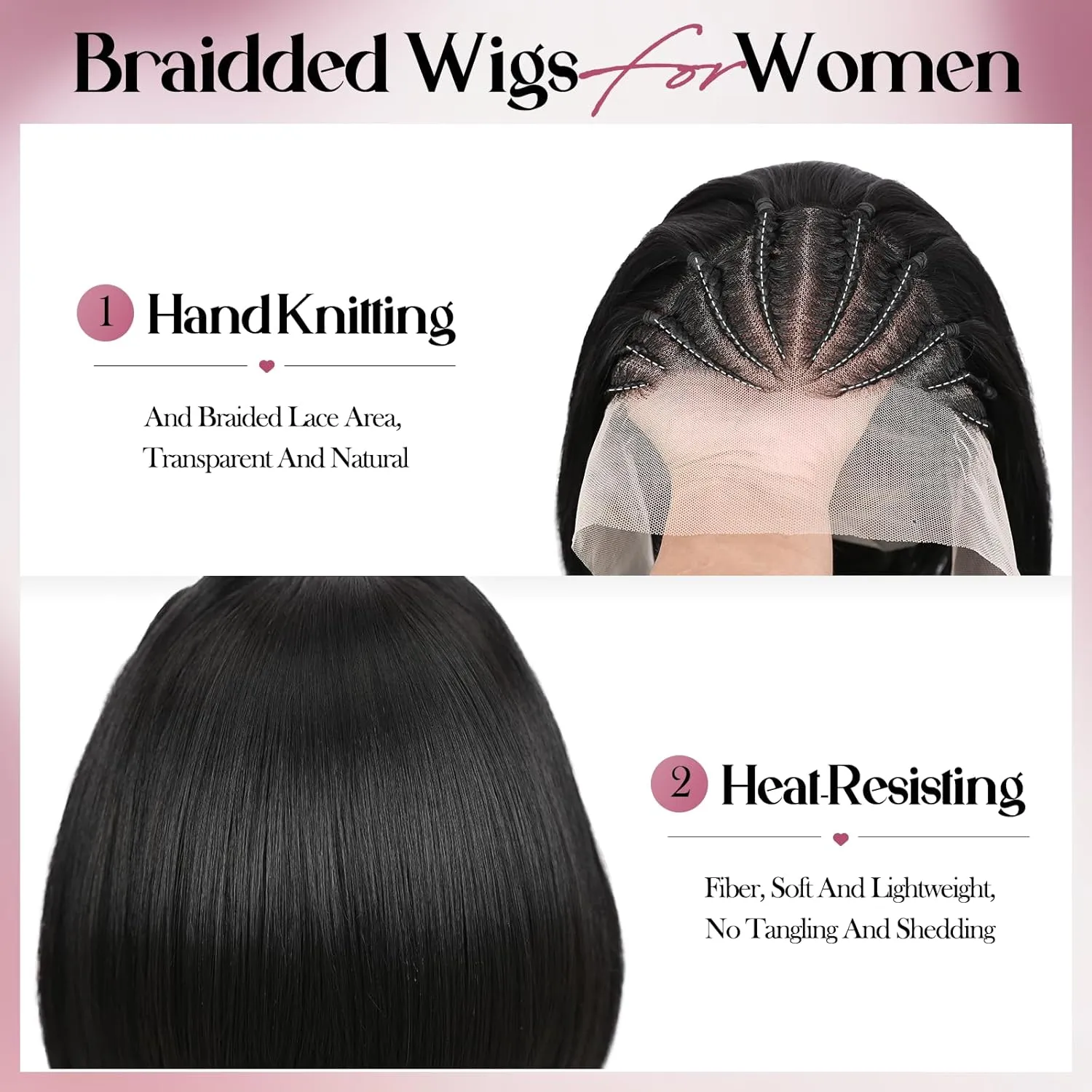 WIGER 13x4 Straight Bob Lace Frontal Wigs Cornrow Braided Wigs for Black Women Glueless Braided Lace Front Wigs 12 Inch Synthetic Short Cornrows Wigs