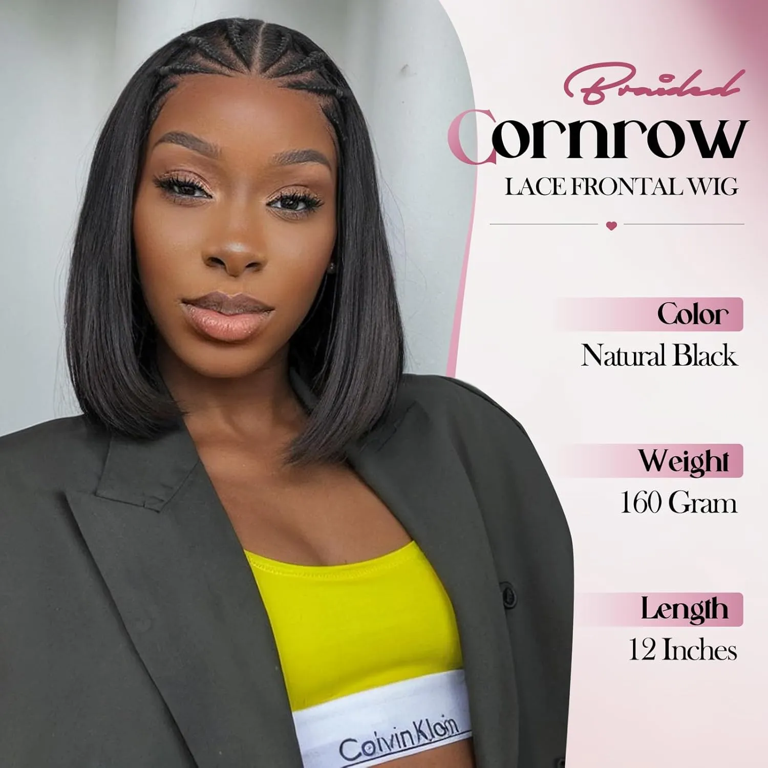 WIGER 13x4 Straight Bob Lace Frontal Wigs Cornrow Braided Wigs for Black Women Glueless Braided Lace Front Wigs 12 Inch Synthetic Short Cornrows Wigs