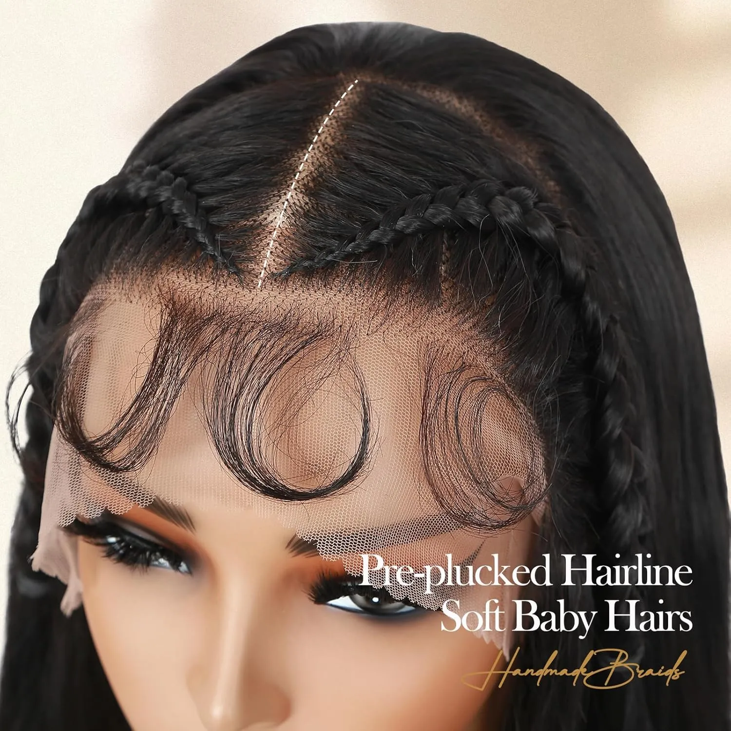 WIGER 13x6 Straight Bob Lace Frontal Wigs Braided Lace Front Wigs for Black Women Natural Black Straight Bob Wigs 14 Inch Synthetic Full Lace Frontal Glueless Bob Wig