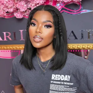WIGER 13x6 Straight Bob Lace Frontal Wigs Braided Lace Front Wigs for Black Women Natural Black Straight Bob Wigs 14 Inch Synthetic Full Lace Frontal Glueless Bob Wig