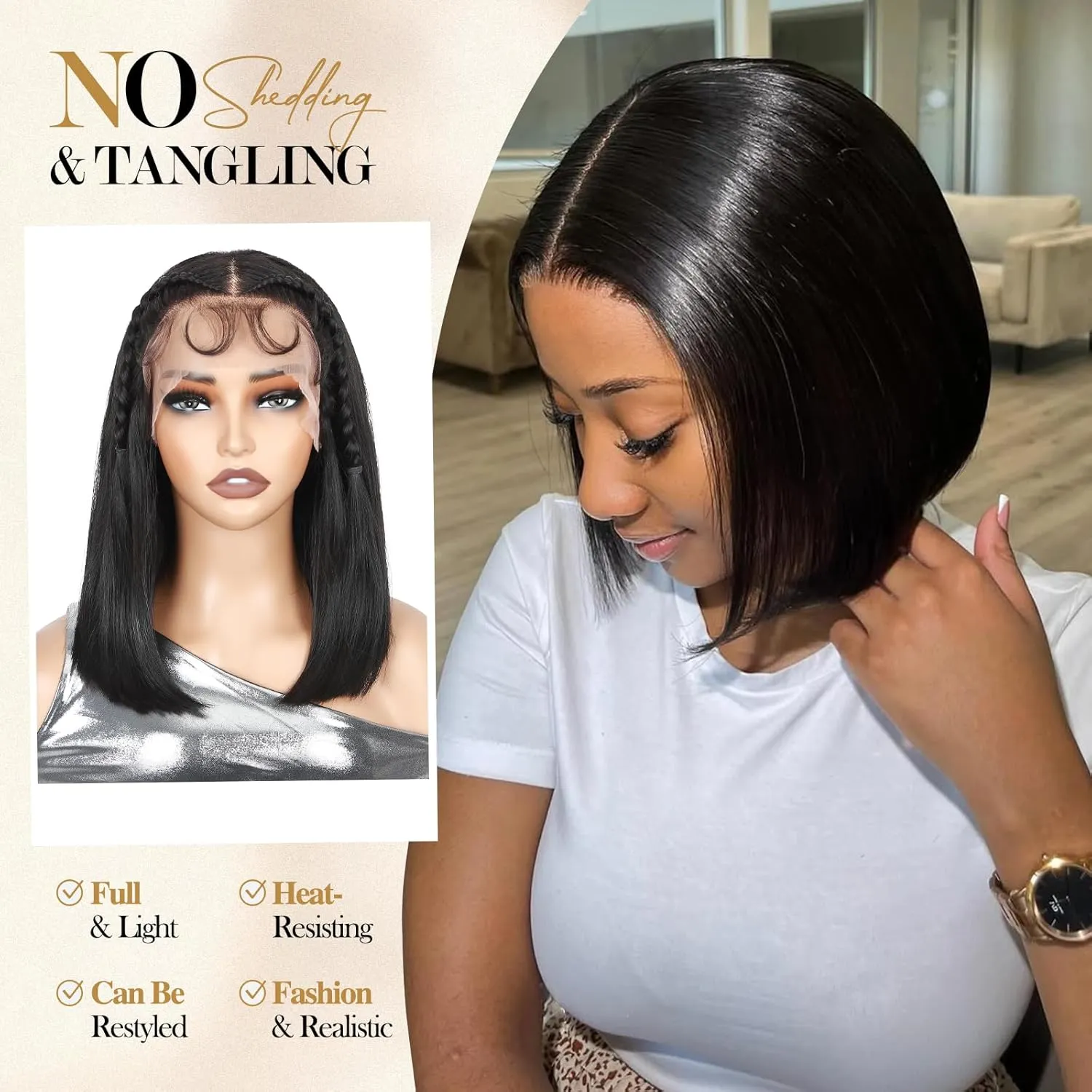 WIGER 13x6 Straight Bob Lace Frontal Wigs Braided Lace Front Wigs for Black Women Natural Black Straight Bob Wigs 14 Inch Synthetic Full Lace Frontal Glueless Bob Wig