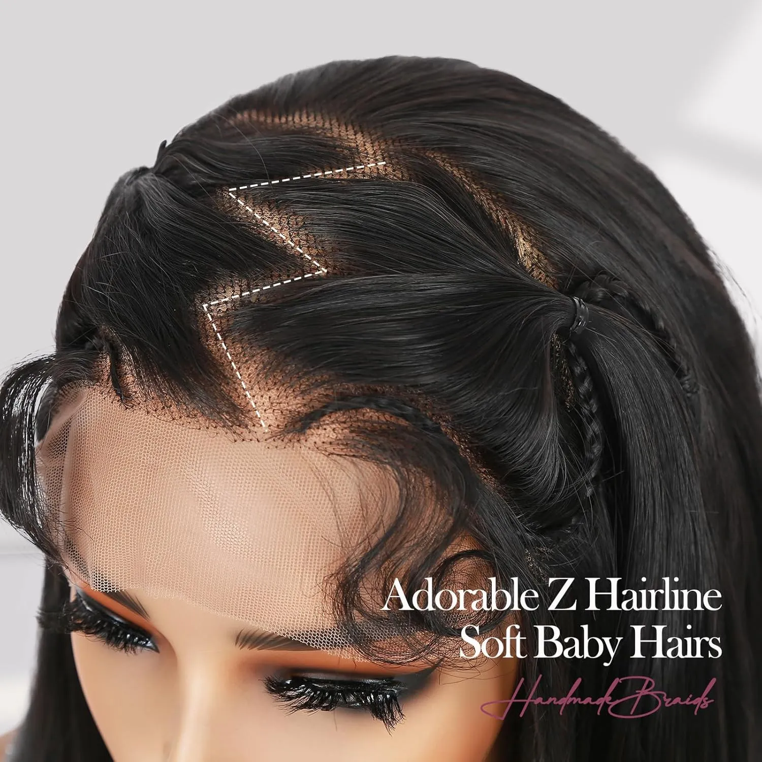 WIGER 13x6 Straight Lace Frontal Wigs Braided Wig for Black Women Glueless Bob Wig with Z Hairline Braided Lace Front Wigs 14 Inch Synthetic Full Lace Frontal Natural Black Straight Bob Wigs