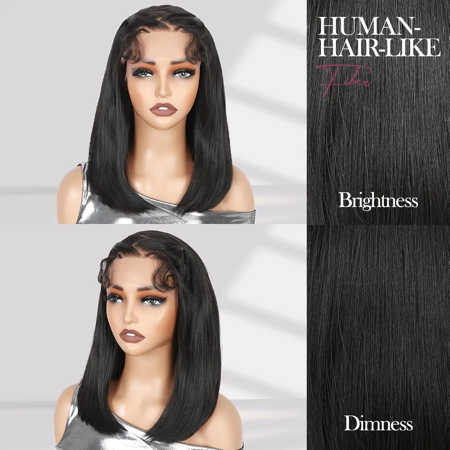 WIGER 13x6 Straight Lace Frontal Wigs Braided Wig for Black Women Glueless Bob Wig with Z Hairline Braided Lace Front Wigs 14 Inch Synthetic Full Lace Frontal Natural Black Straight Bob Wigs