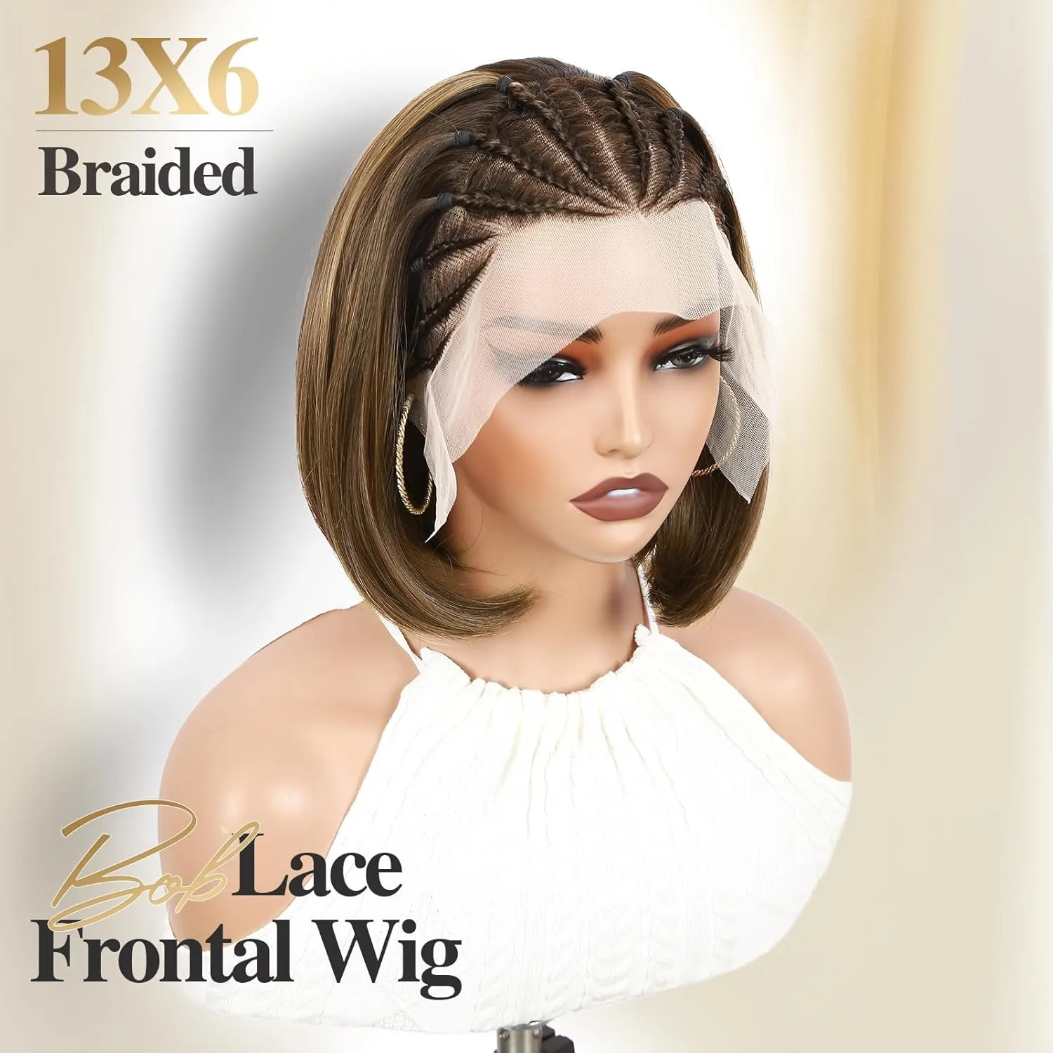 WIGER Highlighted Straight Bob Lace Frontal Wigs 13x4 Braided Wigs for Black Women Glueless Bob Hair Wig Braided Lace Front Wigs with Cornrow 12 Inch Synthetic Full Lace Straight Bob Wigs